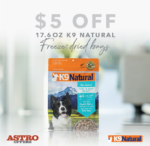 K9 Natural $5 off freeze dried bags