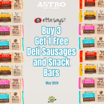Buy 3 Etta Says dele sausage and snack bars, get 1 free